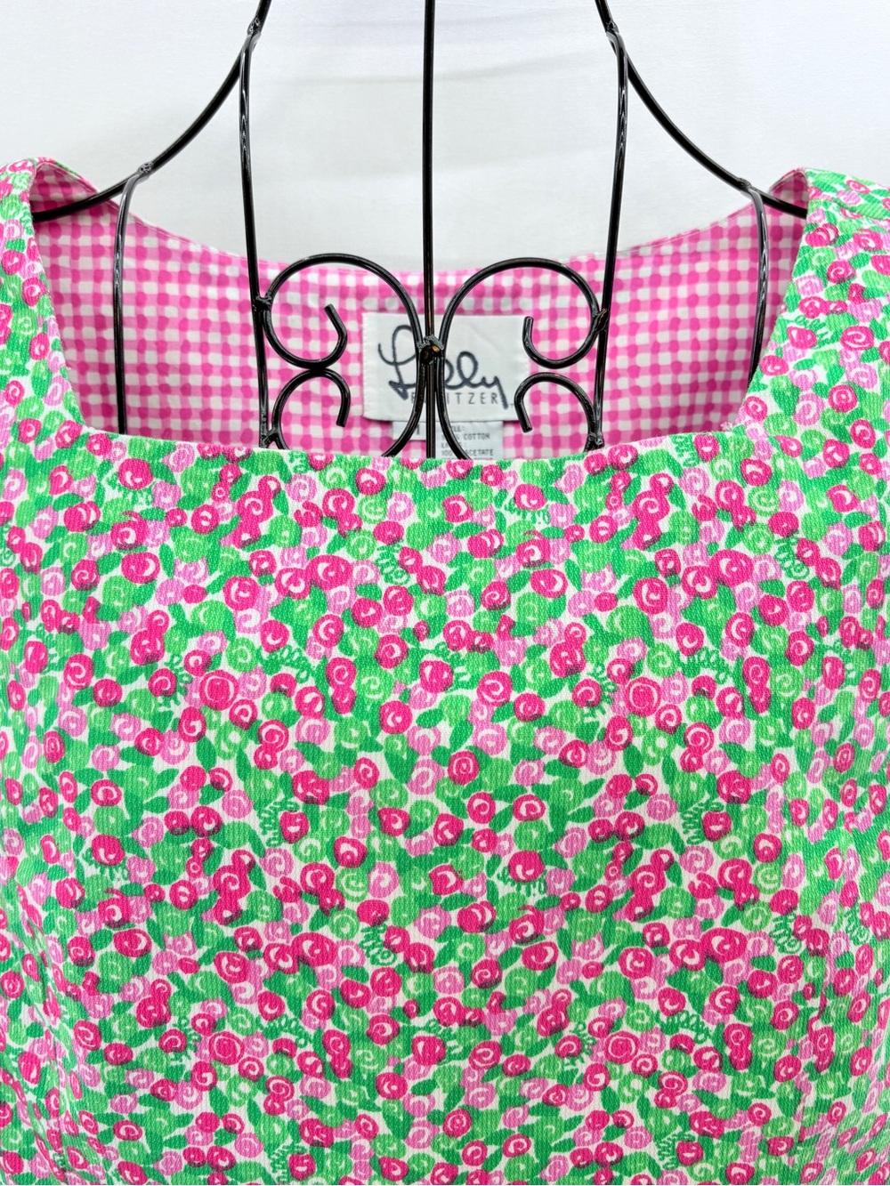 Vintage Lilly Pulitzer Pink Green Ditsy Rose Preppy Retro Crop Top Size Medium - Picture 2 of 11